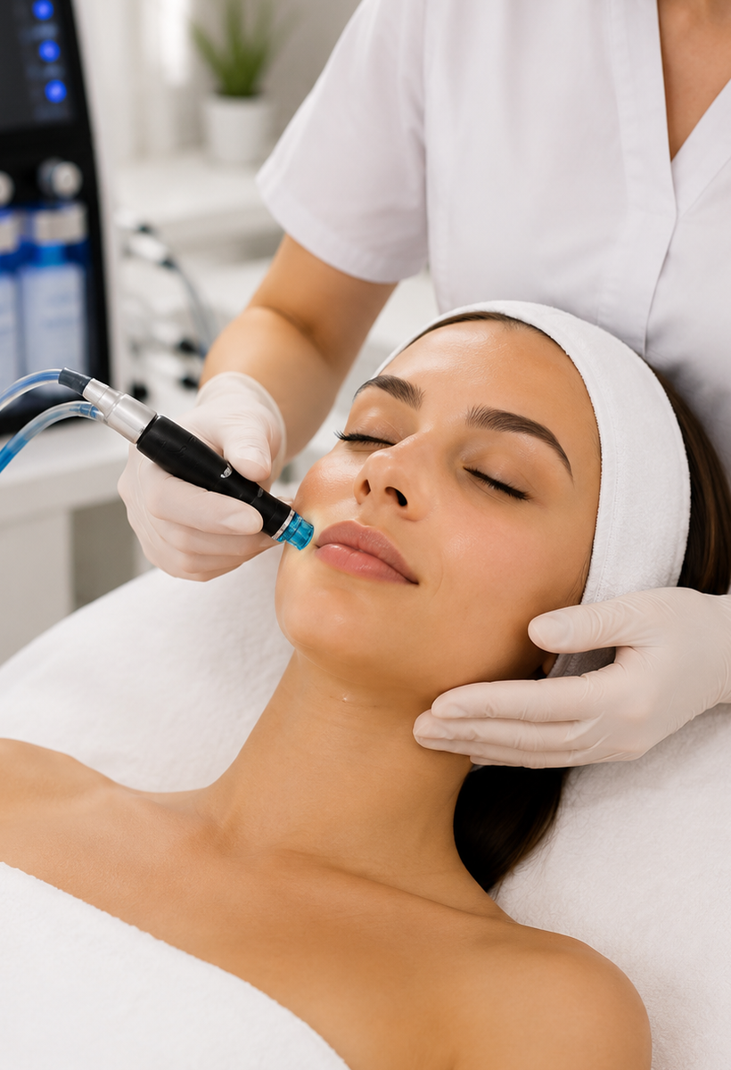 İzmit Hydrafacial cilt bakımı uygulaması sırasında profesyonel cilt temizliği yapılan kadın danışan